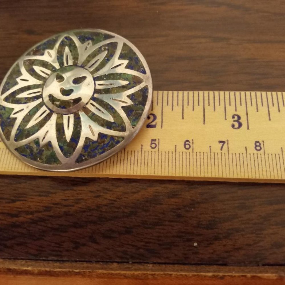Sterling Silver and Crushed Turquoise Sun Pin/Pendant